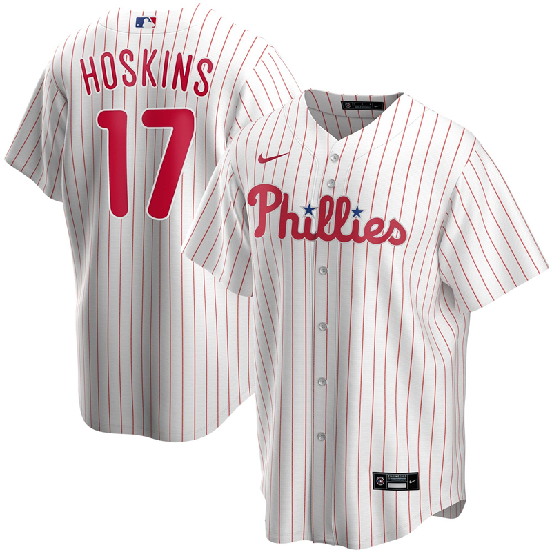 2020 MLB Men Philadelphia Phillies 17 Rhys Hoskins Nike White Home 2020 Replica Player Jersey 1